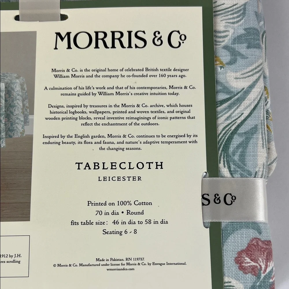William MORRIS Co Tablecloth Leicester Blue Floral Spring Cotton 70